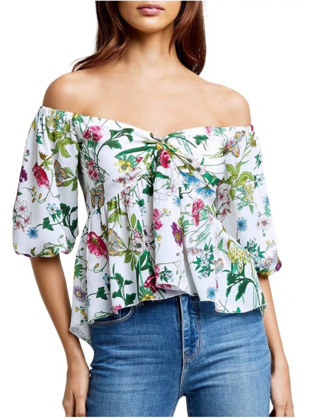 NWOT L’AGENCE Elena Silk Off-the-Shoulder
Blouse Sz XS